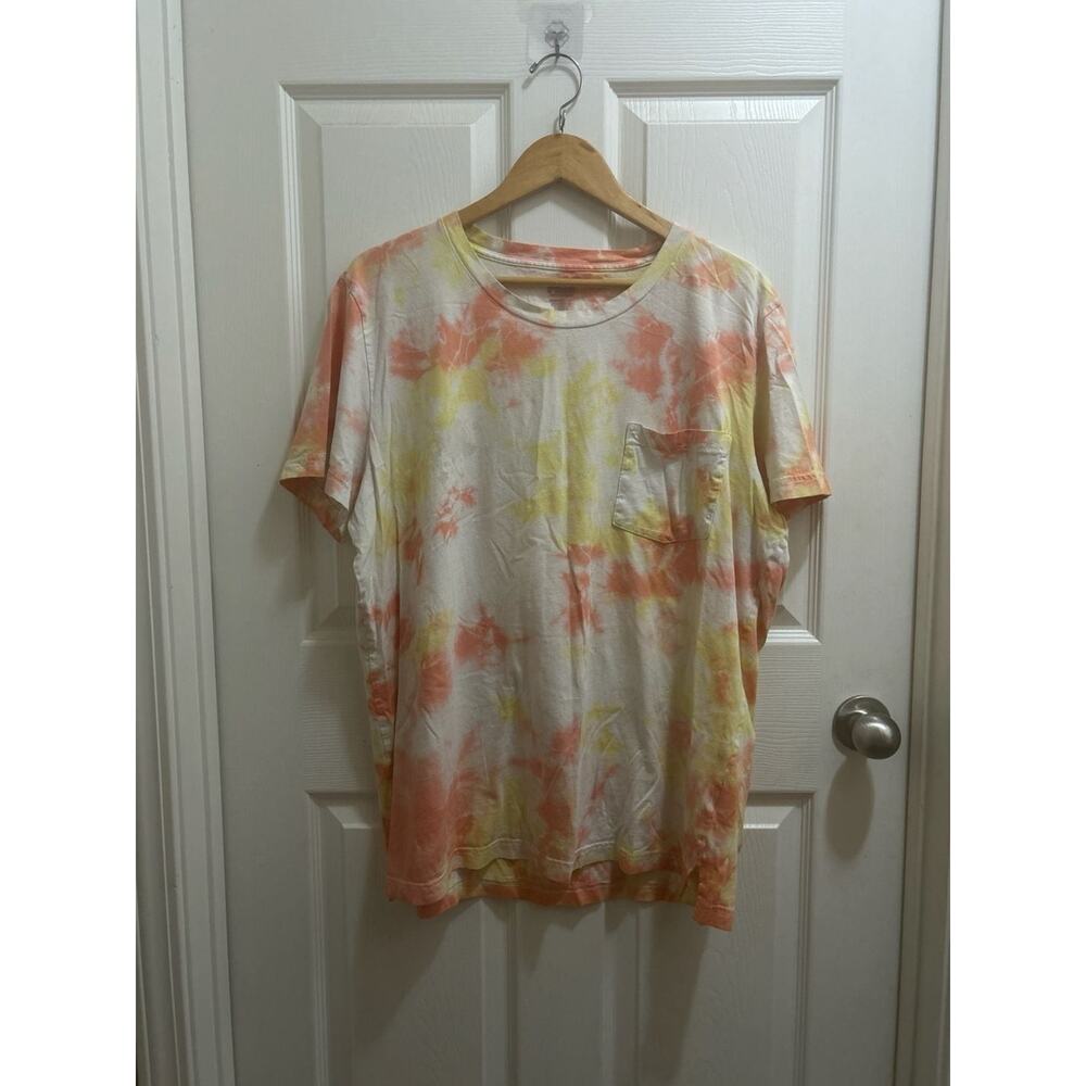 Victoria's Secret PINK Tie-Dye Pocket T-Shirt XL Orange Yellow Love Pink Graphic
